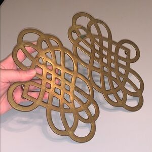 Vintage Solid Brass MCM Metal Filigree Heart Knot Trivet Cottagecore Wall Decor